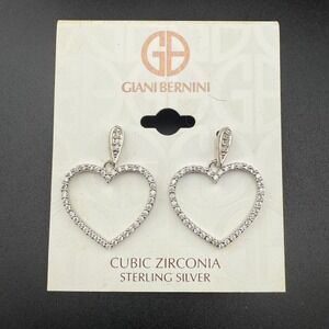 Gianni‎ Bernini Sterling Silver Cubic Zirconia Open Heart Dangle Earrings